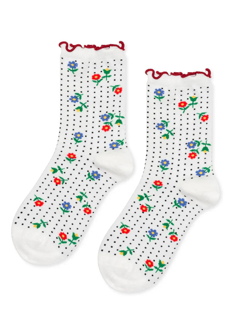 Dottie Floral Crew White